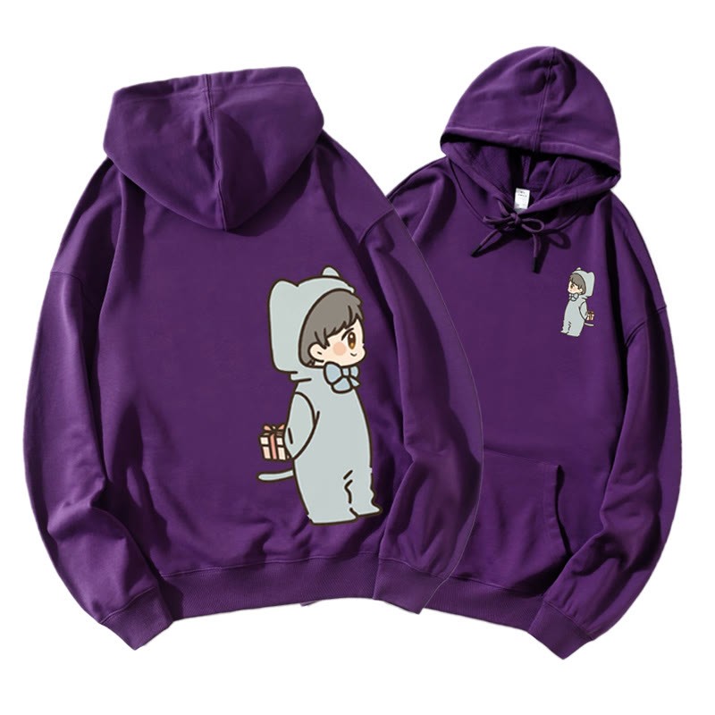 Romantischer Cartoon Junge und Mädchen Grafik Paar Passender Hoodie - Dark Purple A - 5XL - image 10