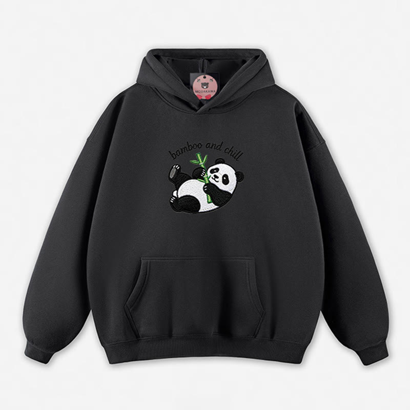 BAMBOO AND CHILL Panda Graphic Loose Hoodie - Black - 5XL - image 10