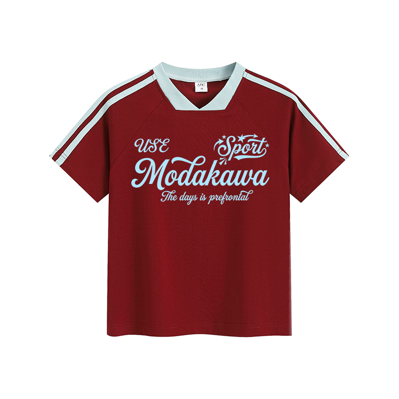 USE SPORT Graphic Modakawa Vintage Stripe V-Neck T-Shirt - Red - L - image 6