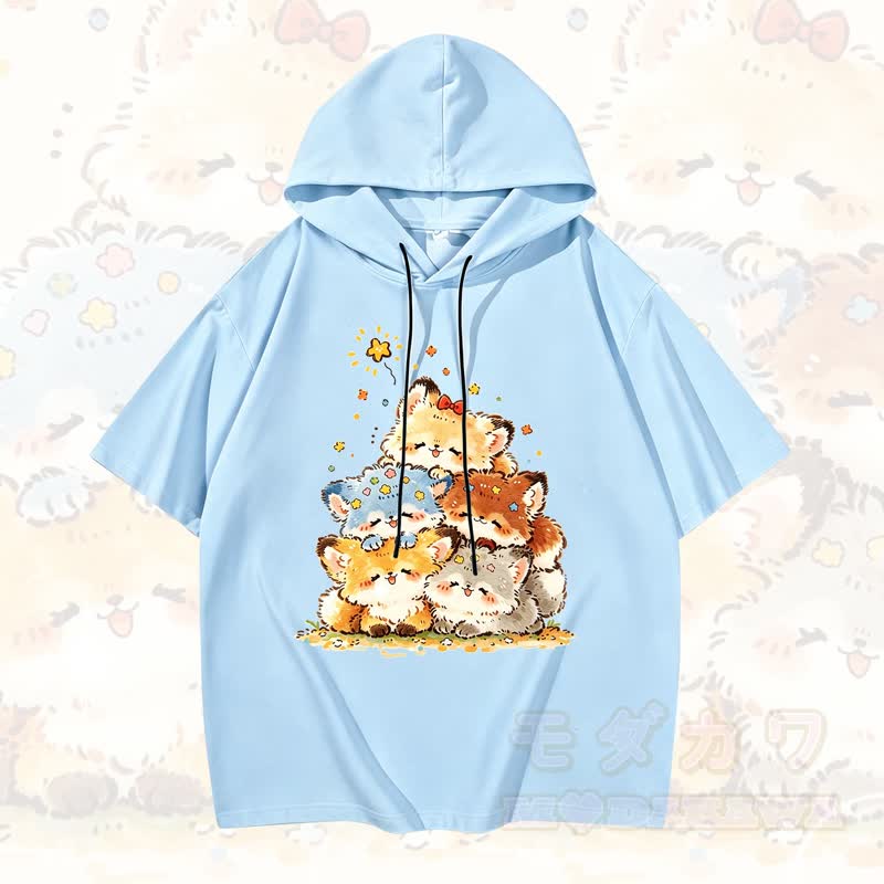 MODAKAWA Kurzarm-Hoodie mit lustigem Katzenmotiv – Lustiger Katzen-Hoodie - Himmelblau - 3XL - image 5