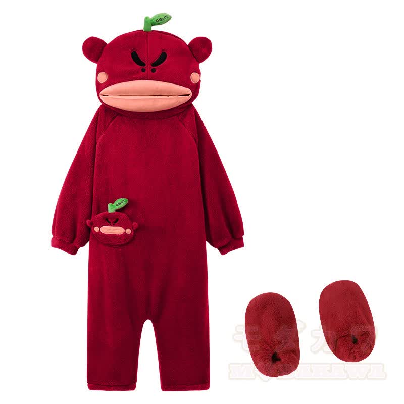Plüsch-Kapuzen-Einteiler mit Fruchtmonster-Motiv - Pyjama + Schuhe - 2XL - image 3