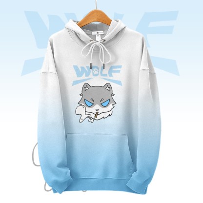 MODAKAWA Pullover-Hoodie mit Farbverlauf und Allover-Print eines rauchenden Wolfs - Blue - 8XL - image 3
