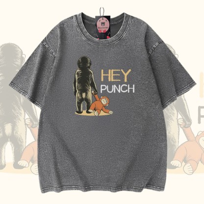 HEY PUNCH Monkey Modakawa Vintage Washed 100% Cotton T-Shirt - Grey - 5XL - image 5