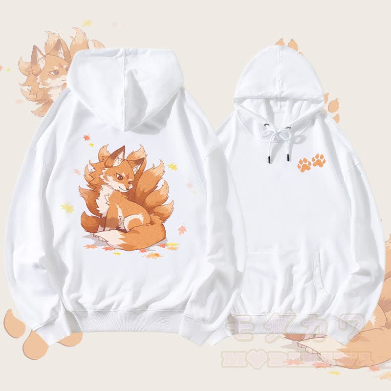 MODAKAWA Herbst-Streetwear-Pullover-Hoodie mit neunschwänzigem Fuchs-Motiv - Weiß - 5XL - image 3