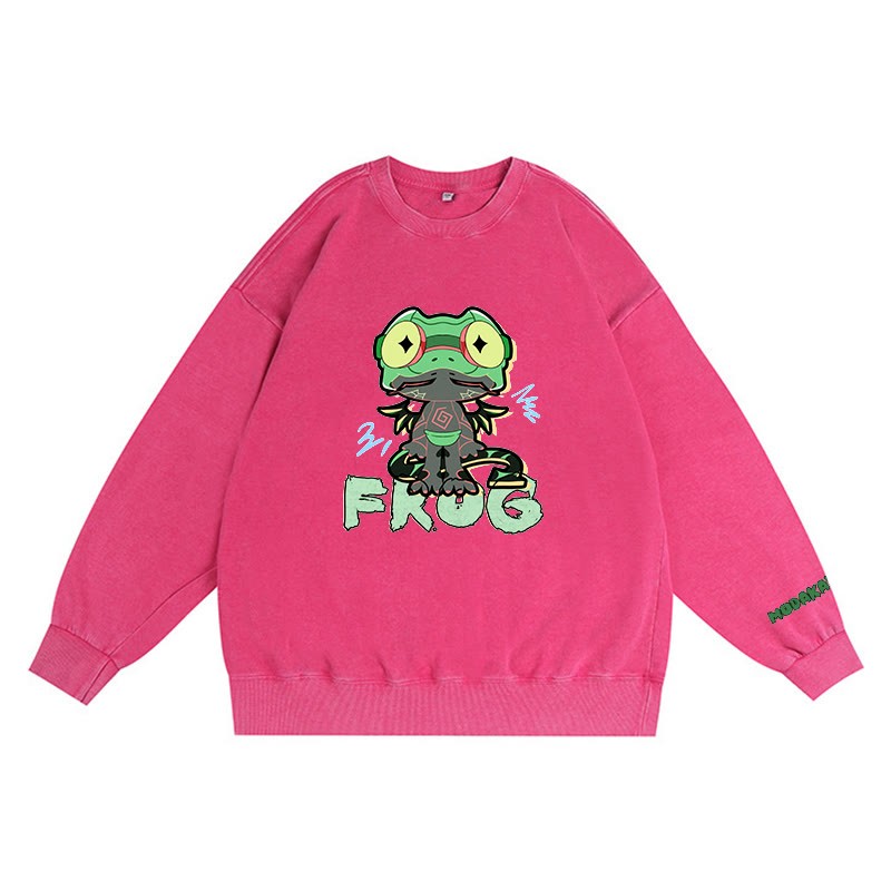 Lustiges Frosch-Grafik-Dunkelästhetisches Unisex-Vintage-Washed-Sweatshirt - Rose Red - 3XL - image 4
