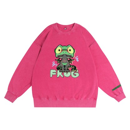 Lustiges Frosch-Grafik-Dunkelästhetisches Unisex-Vintage-Washed-Sweatshirt - Rose Red - 3XL - image 4