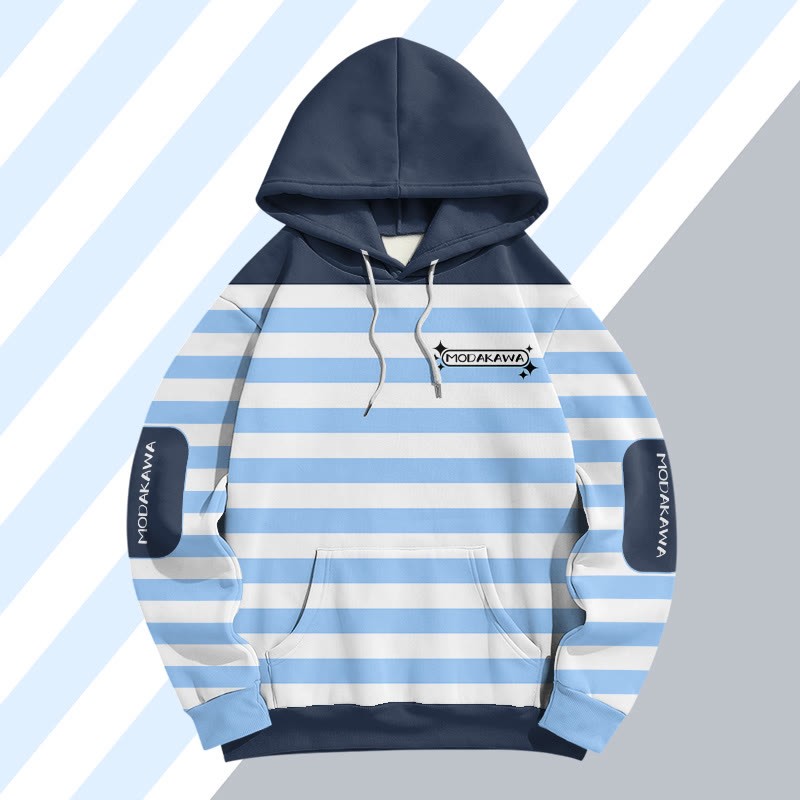 MODAKAWA Pullover-Hoodie mit Streifen- und Buchstabenprint - Blue - 5XL - image 2