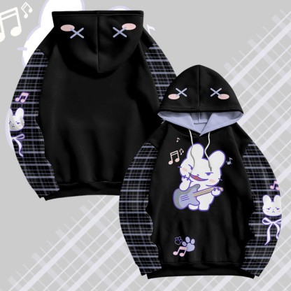 MODAKAWA Pullover-Hoodie mit Gitarrenhasen-Grafik-Allover-Print - Black&Purple - 6XL - image 4