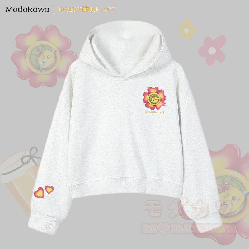 MODAKAWA X INVERTOUCH_ART Flower Bee Graphic Modakawa Cropped Cotton Hoodie - Grau C - 3XL - image 15