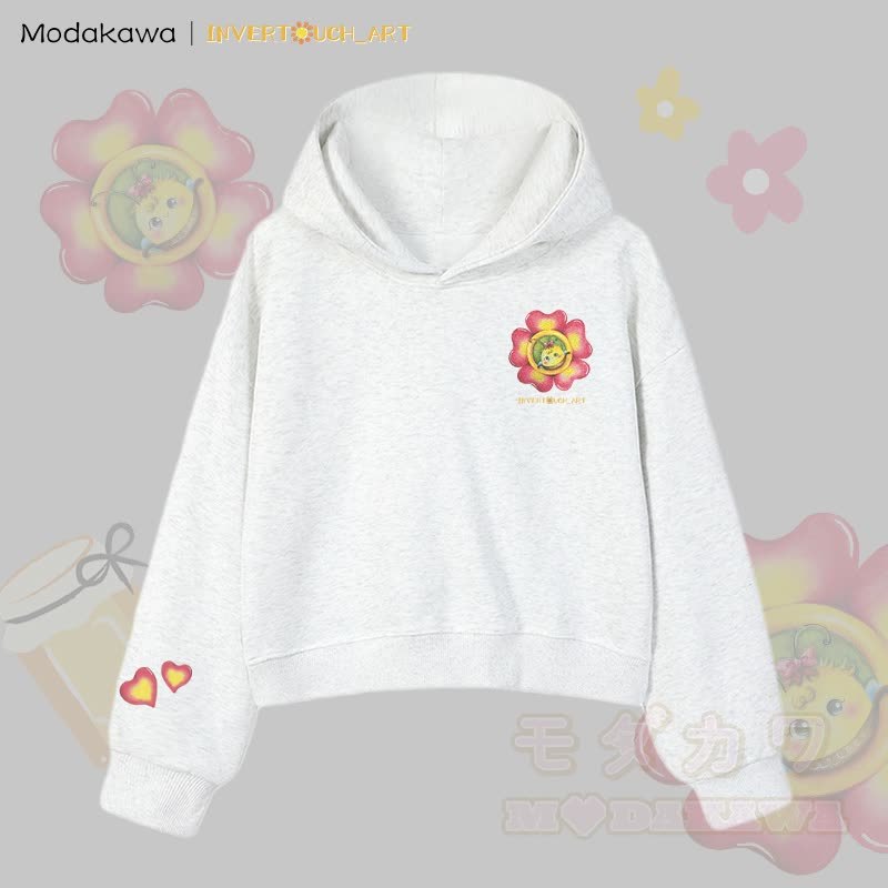 MODAKAWA X INVERTOUCH_ART Flower Bee Graphic Modakawa Cropped Cotton Hoodie - Grau C - 3XL - image 15