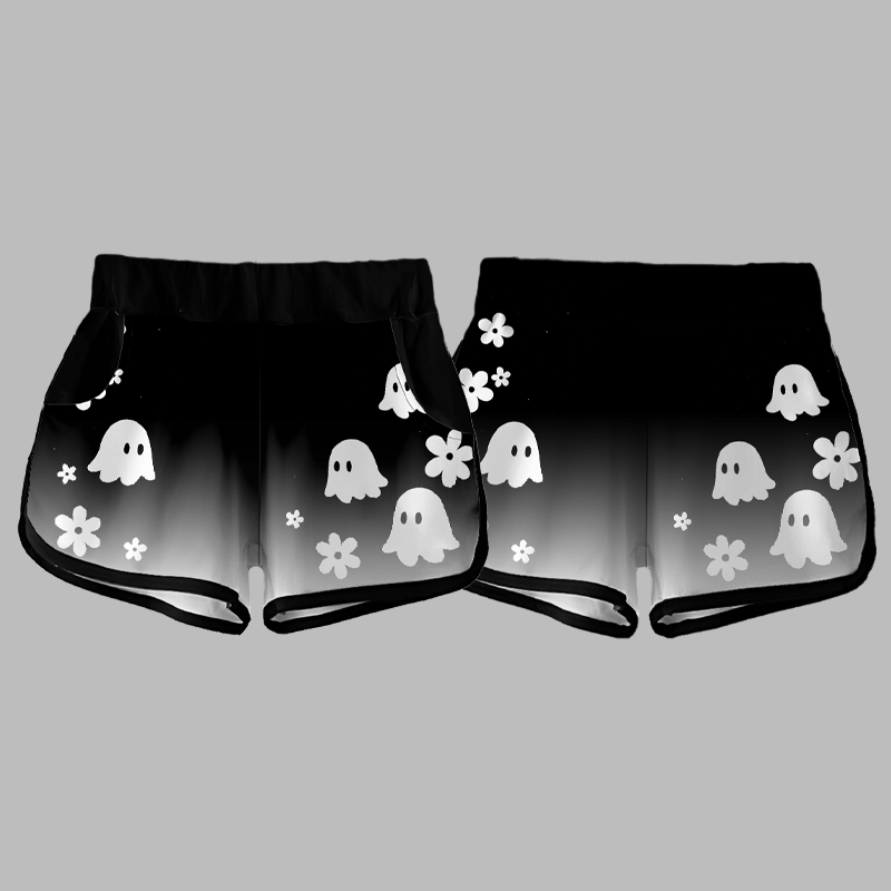 Shorts mit Farbverlauf und Geisterblume-Halloween-Grafik - image 3