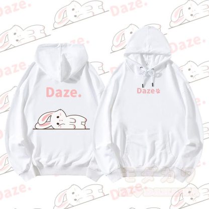 MODAKAWA Streetwear Pullover Hoodie mit Hasenmotiv und flach liegendem Aufdruck - Weiß - 5XL - image 6