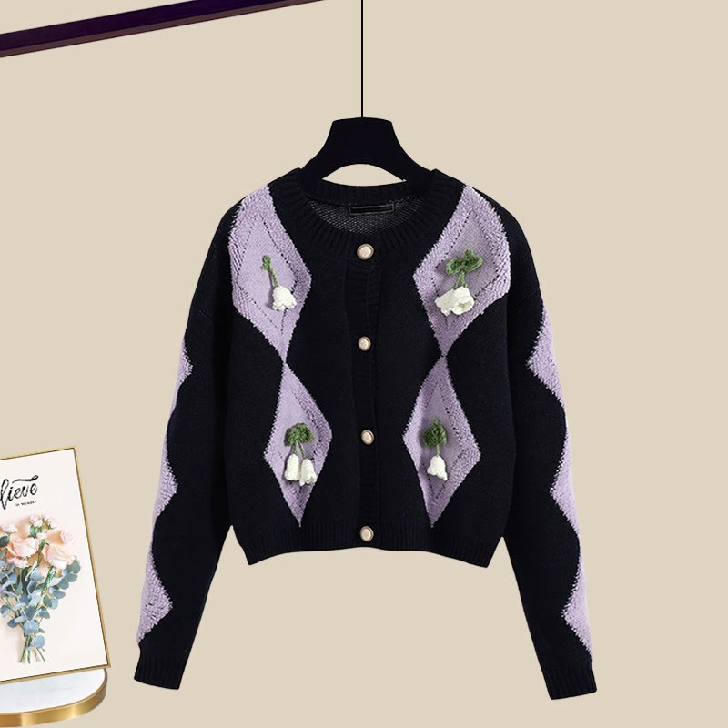 3D-Blumen-Cardigan, passender Tüllrock und Outfit - Black Cardigan Sweater - XL - image 5