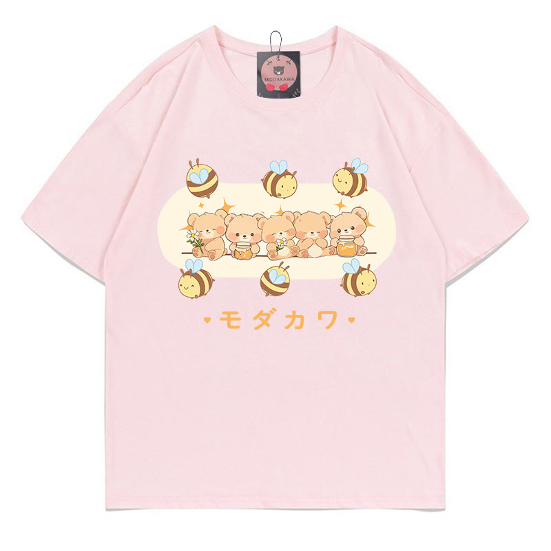 Modakawa T-Shirt mit Bären-Bienen-Buchstabenprint - Pink - 5XL - image 4