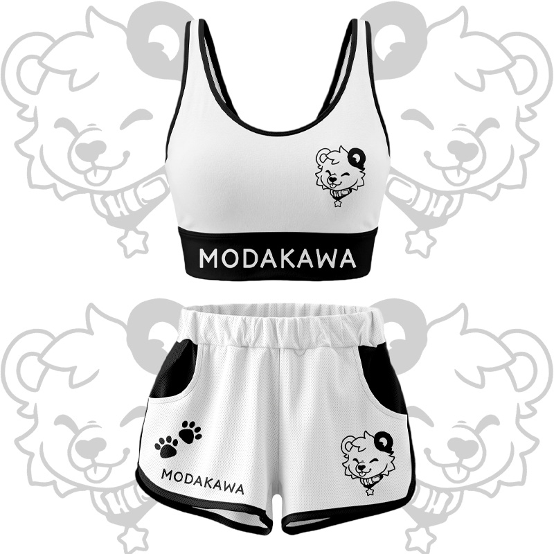 Bären-Grafik Crop Tank Sport Top Shorts Bikini Modakawa passendes Outfit - White Set - 5XL - image 13