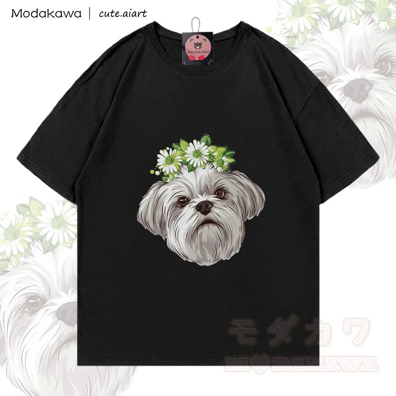 MODAKAWA X cute.aiart Welpen-Grafik T-Shirt aus 100 % Baumwolle - Schwarz - 5XL - image 3