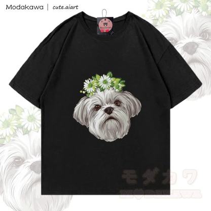 MODAKAWA X cute.aiart Welpen-Grafik T-Shirt aus 100 % Baumwolle - Schwarz - 5XL - image 3