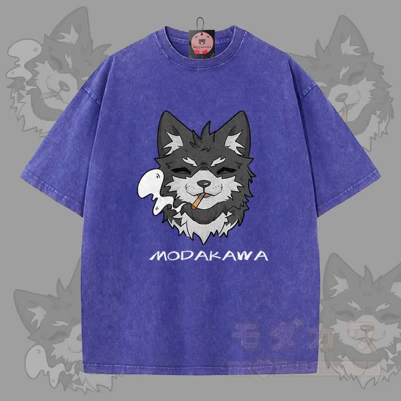 MODAKAWA Koda Smoking Graphic Unisex Vintage Washed T-Shirt - Blau - 5XL - image 4