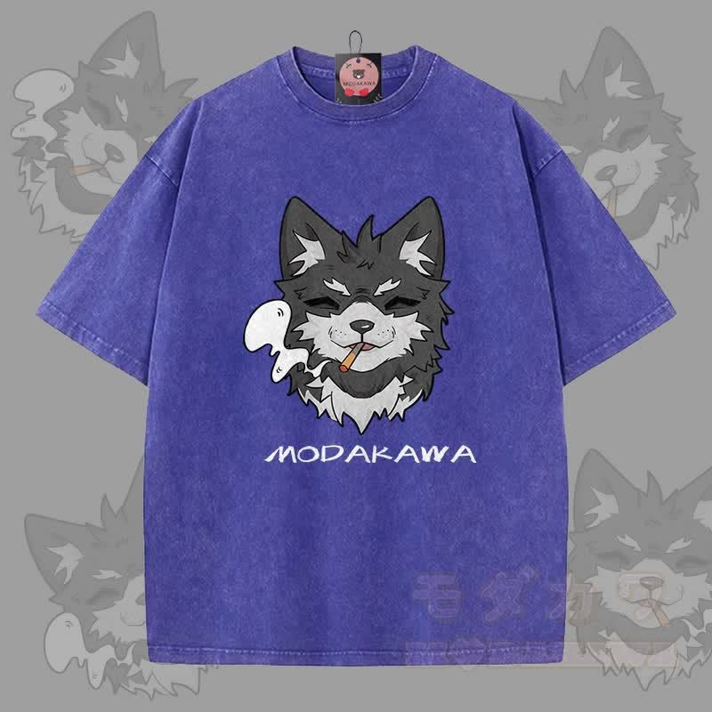 MODAKAWA Koda Smoking Graphic Unisex Vintage Washed T-Shirt - Blau - 5XL - image 4