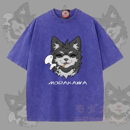 MODAKAWA Koda Smoking Graphic Unisex Vintage Washed T-Shirt - Blau - 5XL - image 4