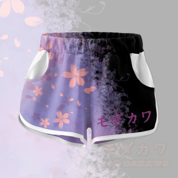 Sakura Graphic Crop Tank Sport Top Shorts Bikini Modakawa Matching Outfit - Lila Shorts - 5XL - image 3