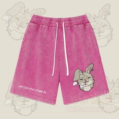 MODAKAWA Nabi Smoking Graphic Vintage Washed Streetwear Shorts - Rosenrot - 3XL - image 4