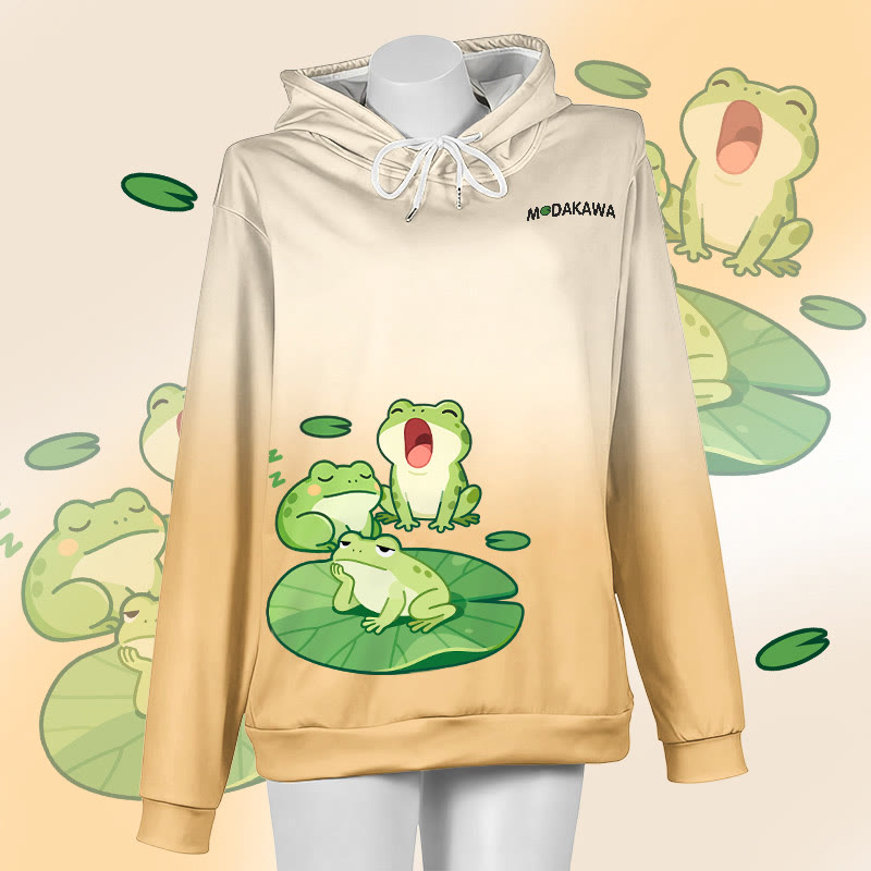 MODAKAWA Farbverlauf-Pullover-Hoodie mit Sleepy Frog-Grafik - White&Yellow - 6XL - image 4