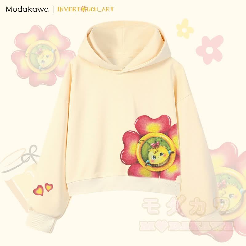 MODAKAWA X INVERTOUCH_ART Flower Bee Graphic Modakawa Cropped Cotton Hoodie - Aprikose A - 3XL - image 10