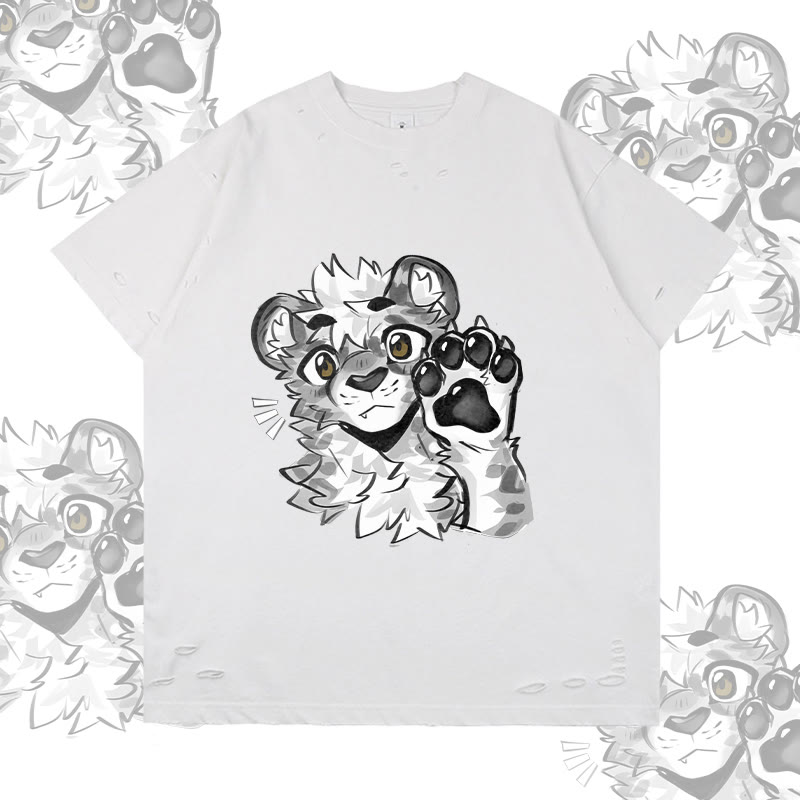 MODAKAWA X atka Tiger Paw Wave Graphic Ripped T-Shirt - White - 2XL - image 4