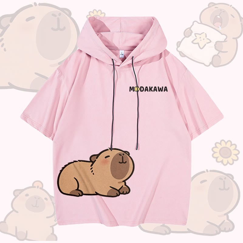 Modakawa Kurzarm-Hoodie mit niedlichem Capybara-Motiv - Pink - 3XL - image 5