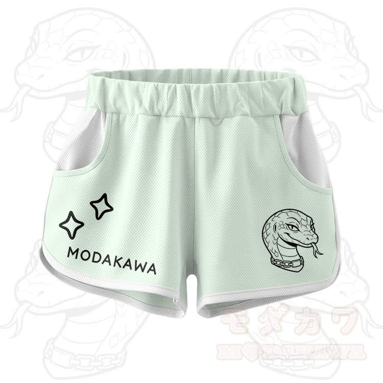 Crop-Top mit Schlangenmuster, Sporttop und Shorts, Modakawa-Kombinationsoutfit - Grüne Shorts - 5XL - image 8