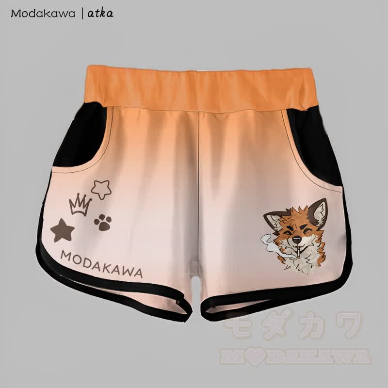 MODAKAWA X atka Gradient Fox Smoking Graphic Shorts - Orange & Weiß - 5XL - image 3