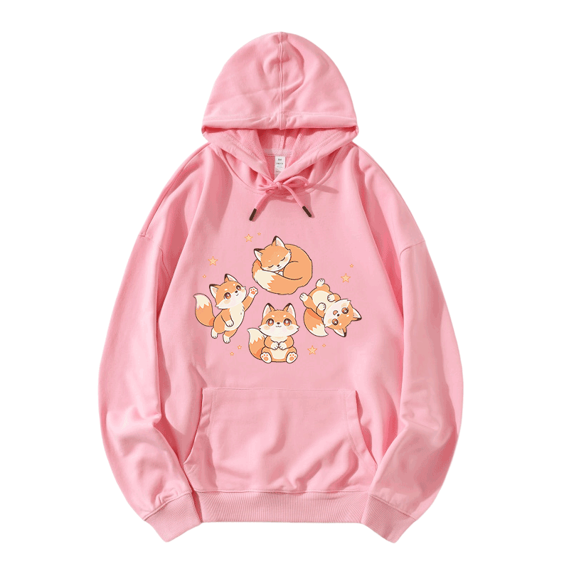 Modakawa Hoodie mit niedlichem Fuchs-Motiv, locker geschnitten, aus Baumwollmischgewebe - Pink - 5XL - image 4