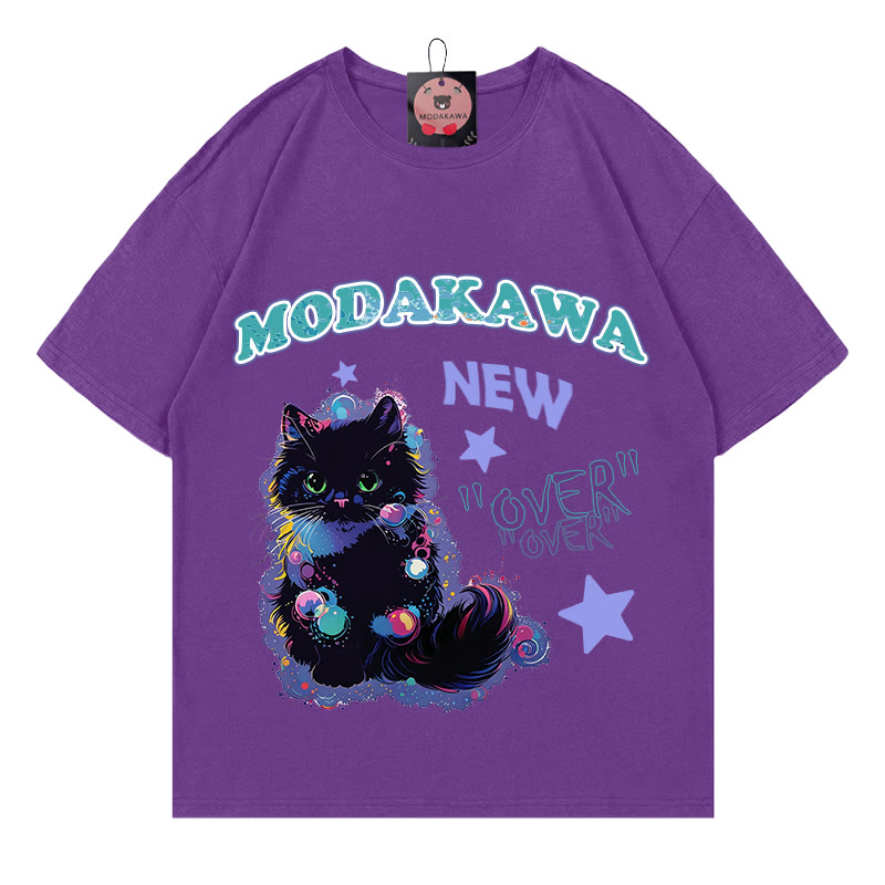 NEU: Modakawa T-Shirt mit Kitty-Buchstabenprint aus 100 % Baumwolle - Purple - 5XL - image 3