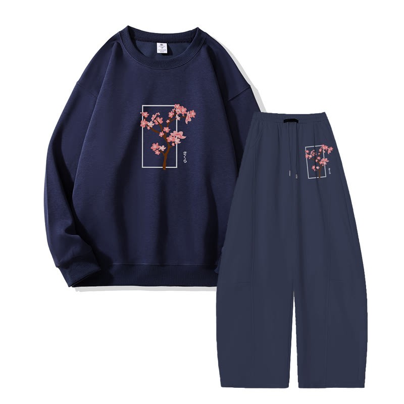 MODAKAWA Zweiteiliges Set: Sweatshirt mit Kirschbaum-Motiv, weite Hose und Sweatshirt - Purplish Blue - 5XL - image 5