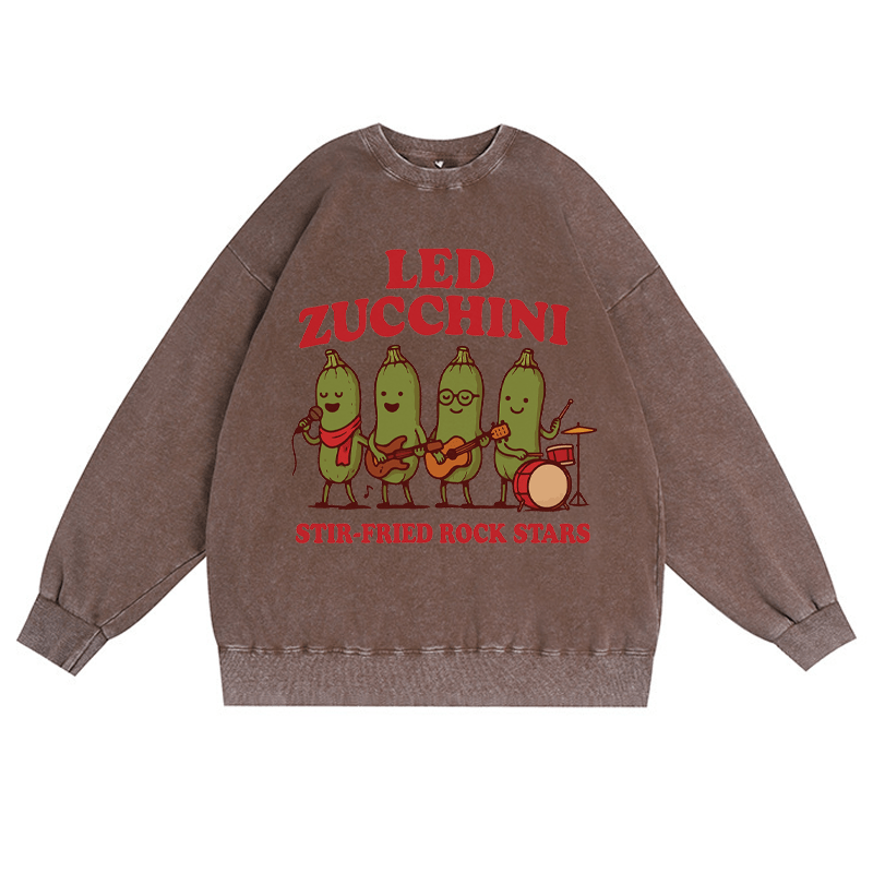 LED ZUCCHINI Unisex Vintage Washed Sweatshirt Band Grafik Crewneck Pullover - Braun - 3XL - image 4
