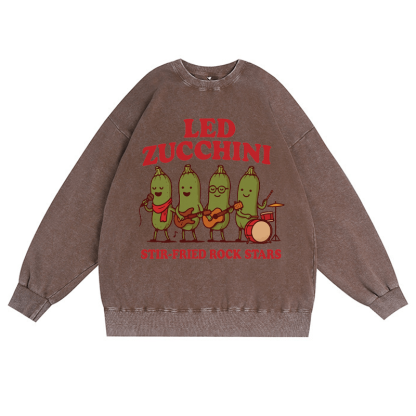 LED ZUCCHINI Unisex Vintage Washed Sweatshirt Band Grafik Crewneck Pullover - Braun - 3XL - image 4
