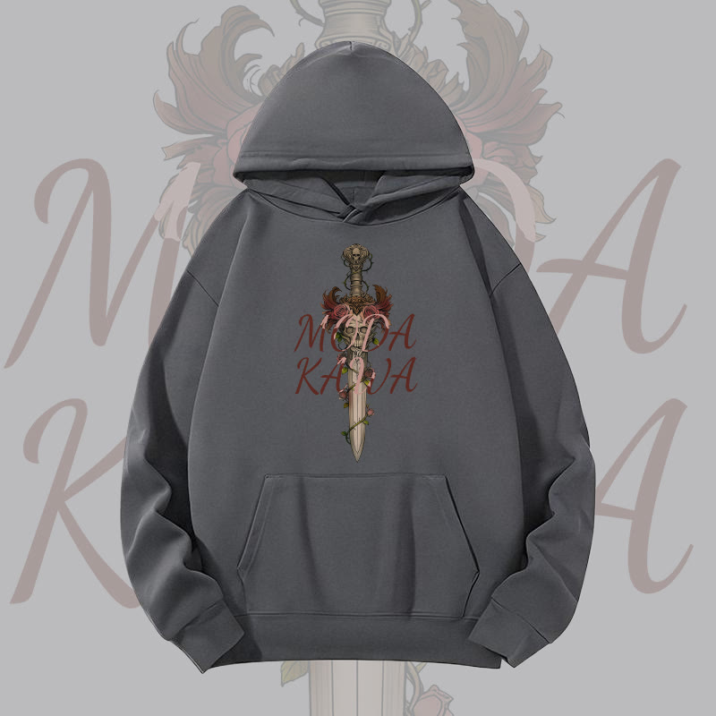 MODAKAWA Gothic Skull Rose Sword Graphic Heavyweight Hoodie - Dark Grey - 2XL - image 2
