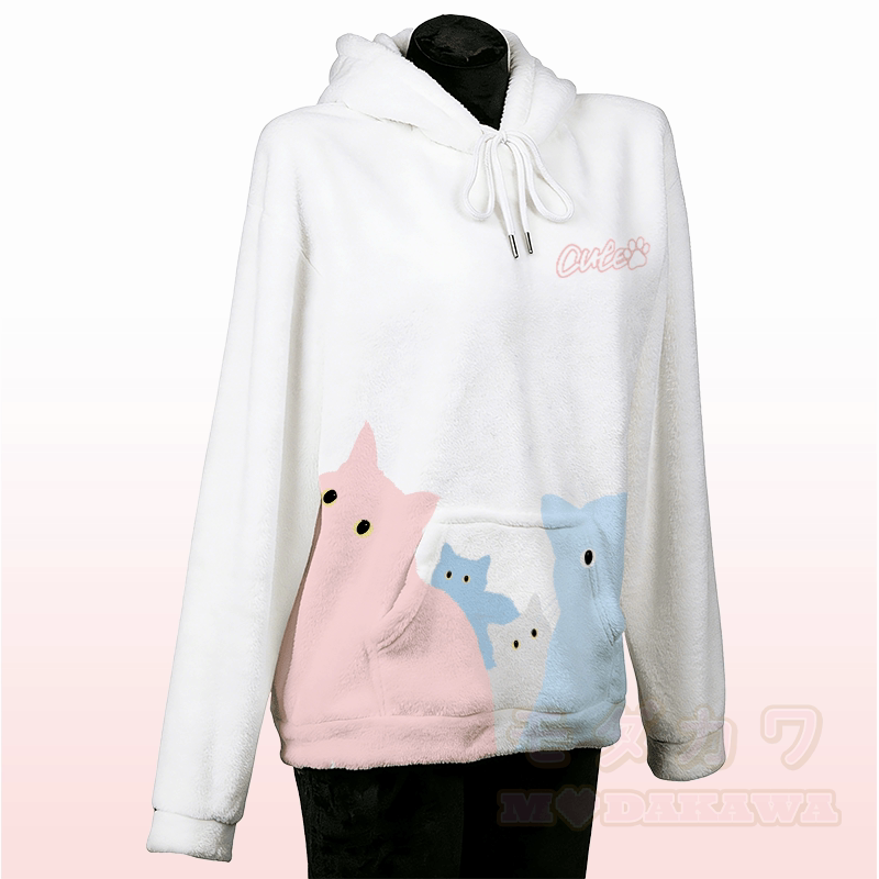 MODAKAWA Gradient Cat Crowd Grafik-Plüschhoodie mit Hasenohren - image 5