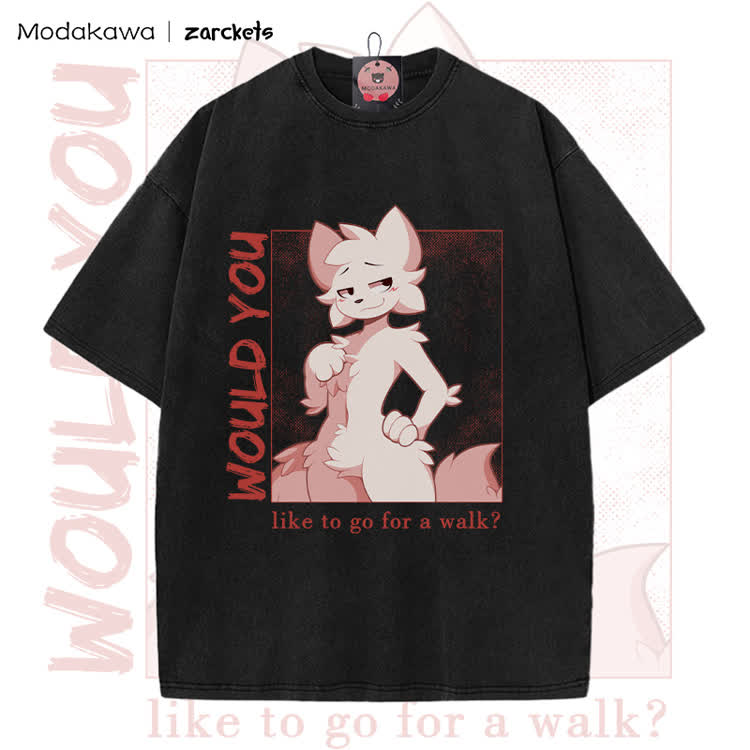 MODAKAWA X zarckets WOULD YOU Anime Fox Graphic Vintage Washed T-shirt - Black - 5XL - image 3