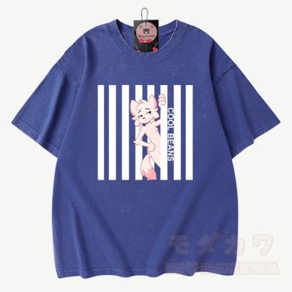 COOL BEANS Anime Fuchs Grafik Modakawa Vintage gewaschenes T-Shirt aus 100% Baumwolle - Blau - 3XL - image 7