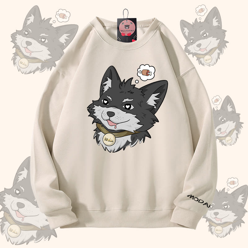 MODAKAWA Koda Thinking About Meat Grafik Unisex Sweatshirt - Light Beige - 5XL - image 2