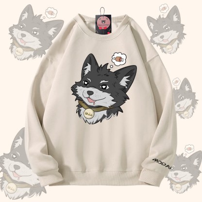MODAKAWA Koda Thinking About Meat Grafik Unisex Sweatshirt - Light Beige - 5XL - image 2