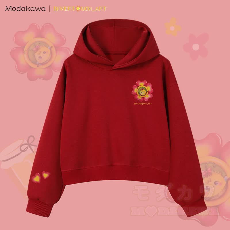 MODAKAWA X INVERTOUCH_ART Flower Bee Graphic Modakawa Cropped Cotton Hoodie - Rot C - 3XL - image 9