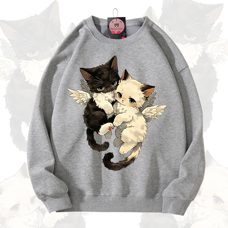 MODAKAWA Katzen-Engel-Grafik-Sweatshirt mit Rundhalsausschnitt - Hellgrau - 3XL - image 7