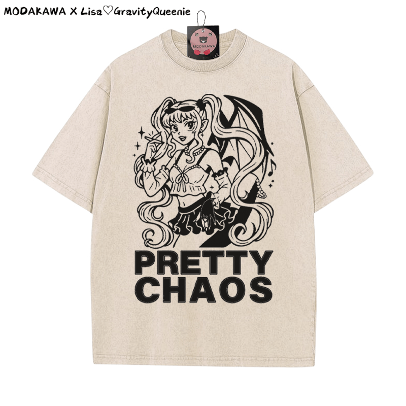 PRETTY CHAOS Mädchen Grafik Unisex Vintage gewaschenes T-Shirt - Aprikose - 5XL - image 5