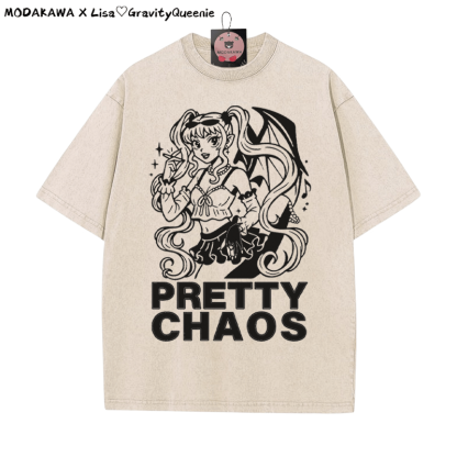 PRETTY CHAOS Mädchen Grafik Unisex Vintage gewaschenes T-Shirt - Aprikose - 5XL - image 5