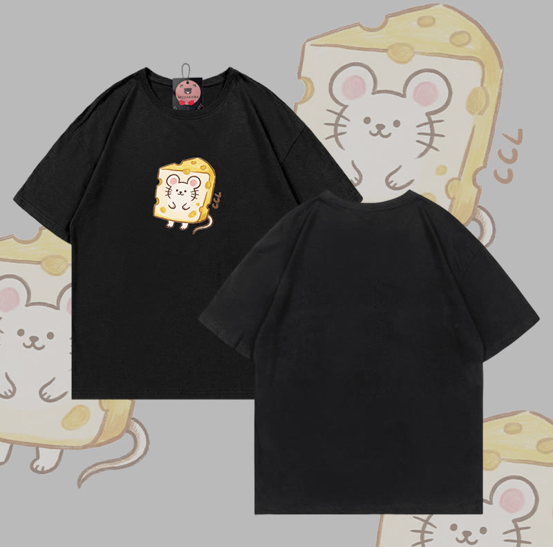 Modakawa T-Shirt mit Käsemaus-Motiv, 100 % Baumwolle - Black - 5XL - image 3
