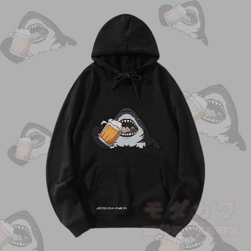 MODAKAWA Streetwear Pullover Hoodie mit Hai-Bier-Motiv - Schwarz - 5XL - image 4