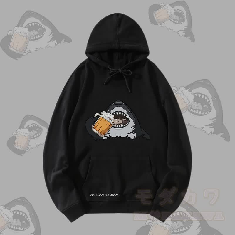 MODAKAWA Streetwear Pullover Hoodie mit Hai-Bier-Motiv - Schwarz - 5XL - image 4